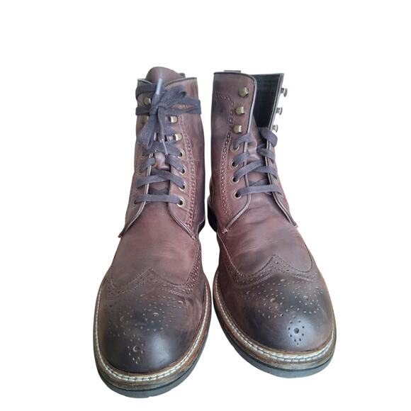 John Varvatos Mens size 13M Leather Brogue Lace-Up Wingtip Casual Preppy Boots - Picture 2 of 13